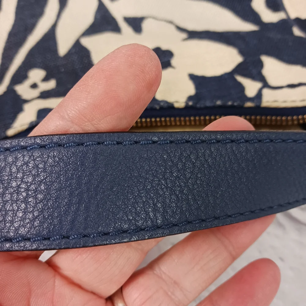 Kate Spade blue and white print canvas hobo bag